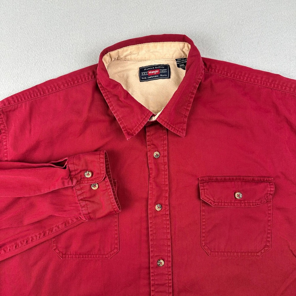 Wrangler Button Down Shirt Mens 3XL Red Long Sleeve Cotton Workwear Solid